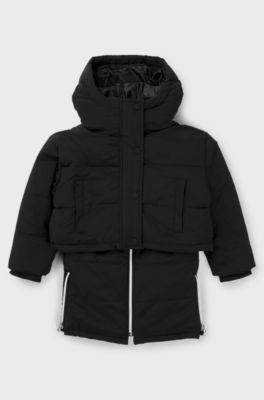 Kids' three-in-one puffer jacket with logo details, Black