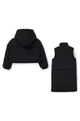 Kids' three-in-one puffer jacket with logo details, Black