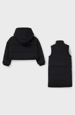 Kids' three-in-one puffer jacket with logo details, Black