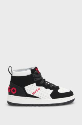 Kids' trainers in mixed materials with mesh trims, White
