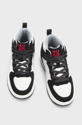 Kids' trainers in mixed materials with mesh trims, White