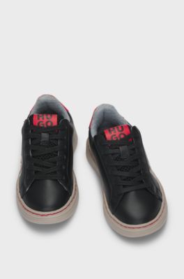 Kids' trainers in mixed materials with nappa leather, Black