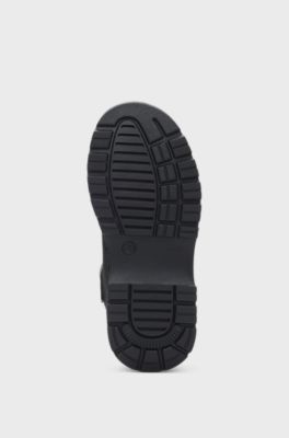 Kids' half boots in leather and water-repellent canvas, Black