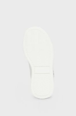 Sneakers per bambini in pelle con rifiniture in similpelle metallizzata, Bianco