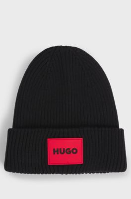 Bonnet pour enfant avec &eacute;tiquette logot&eacute;e rouge, Noir