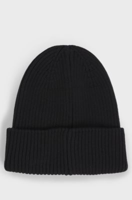 Bonnet pour enfant avec &eacute;tiquette logot&eacute;e rouge, Noir