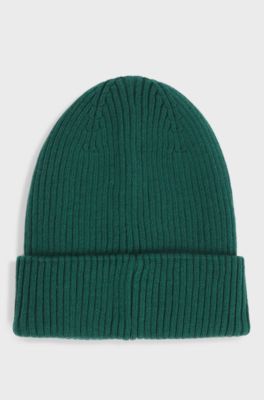 Kids' knitted beanie hat with red logo label, Green
