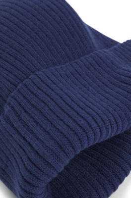 Bonnet pour enfant avec &eacute;tiquette logot&eacute;e rouge, Bleu fonc&eacute;