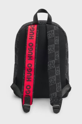 Kids' canvas backpack with stacked-logo print, Black