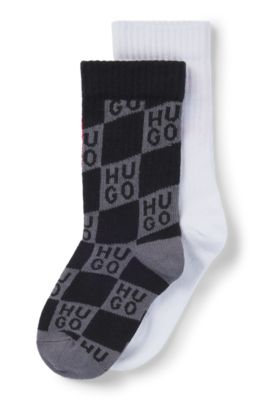 Kids' two-pack of socks with red logo labels, White