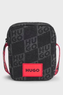 Kids' messenger bag with stacked-logo print, Black
