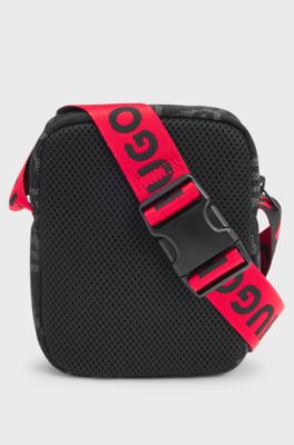 Messenger voor kinderen met tweedelige logoprint, Zwart