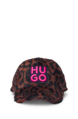 Kids' stacked-logo cap in cheetah-patterned faux fur, Patterned