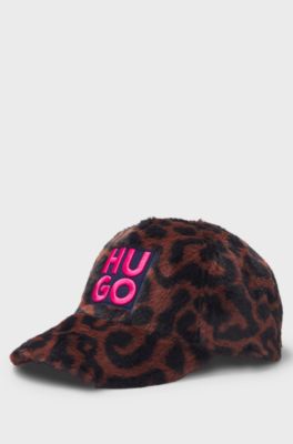 Kids' stacked-logo cap in cheetah-patterned faux fur, Patterned