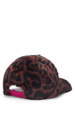 Kids' stacked-logo cap in cheetah-patterned faux fur, Patterned