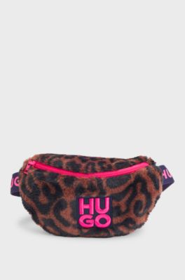 Kids' belt bag in cheetah-patterned faux fur, Pink