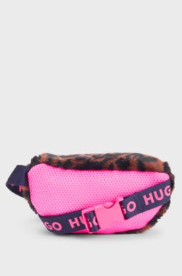 Kids' belt bag in cheetah-patterned faux fur, Pink