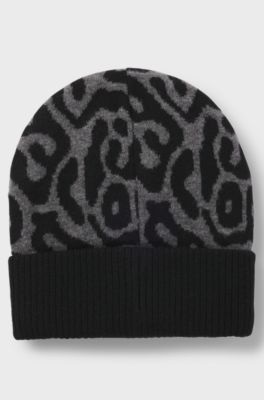 Kids' beanie hat with jacquard-woven cheetah pattern, Patterned