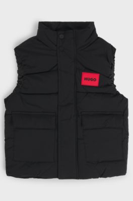 Kids' puffer gilet with red logo label, Black