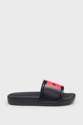 Kids' slides with logo-badge print, Black