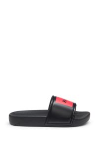 Kids' slides with logo-badge print, Black