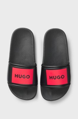 Kids' slides with logo-badge print, Black