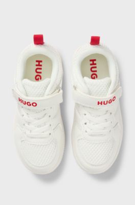 Sneakers per bambini in mesh e similpelle, Bianco