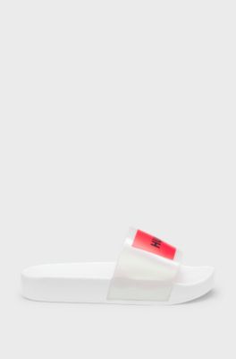 Kids' slides with logo-badge print, White