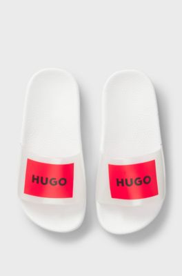 Kids' slides with logo-badge print, White