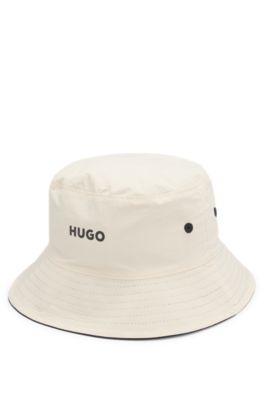 Kids' reversible bucket hat in cotton and ripstop fabric, Black