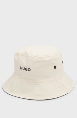 Kids' reversible bucket hat in cotton and ripstop fabric, Black