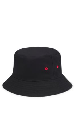 Kids' reversible bucket hat in cotton and ripstop fabric, Black