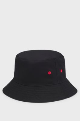 Kids' reversible bucket hat in cotton and ripstop fabric, Black