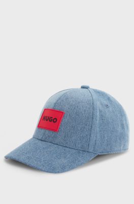 Kids' denim cap with rubber logo badge, Blue