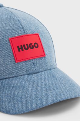 Kids' denim cap with rubber logo badge, Blue
