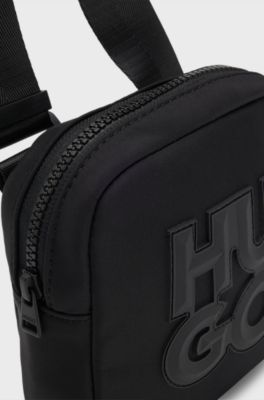 Borsa messenger per bambini con logo scomposto, Nero