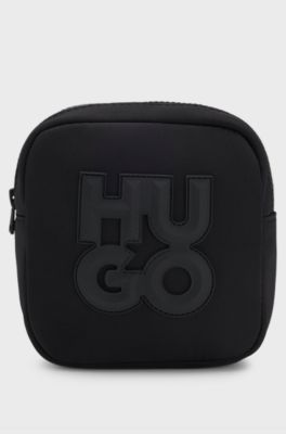 Borsa messenger per bambini con logo scomposto, Nero