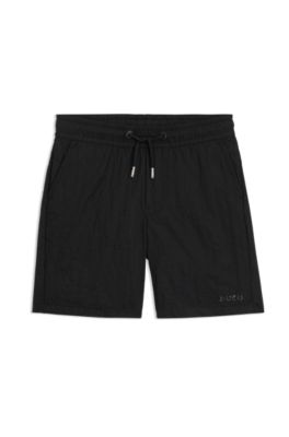 Kids' surfer-style swim shorts with logo print, Black