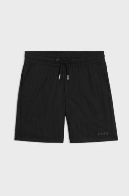 Kids' surfer-style swim shorts with logo print, Black