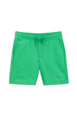 Kids' surfer-style swim shorts with logo print, Green