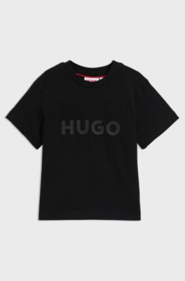 Kids-T-Shirt aus Baumwolle mit Stack-Logo-Print, Schwarz