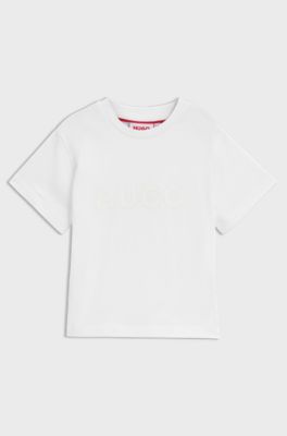 Kids' T-shirt in cotton with stacked logo print, White