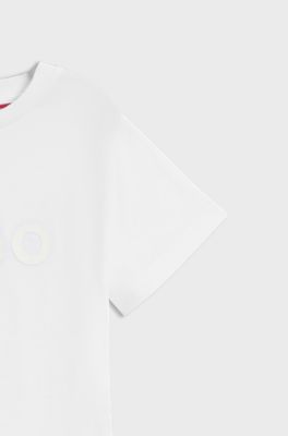 Kids' T-shirt in cotton with stacked logo print, White