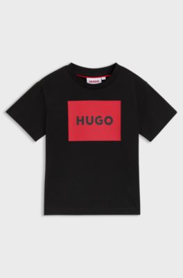 Kids' T-shirt in cotton with signature-red box logo, Black