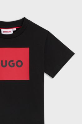Kids' T-shirt in cotton with signature-red box logo, Black