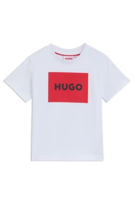 Kids' T-shirt in cotton with signature-red box logo, White