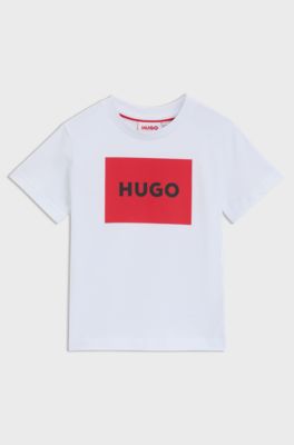 Kids' T-shirt in cotton with signature-red box logo, White