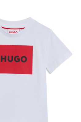 Kids' T-shirt in cotton with signature-red box logo, White
