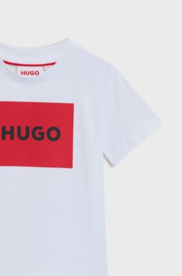 Kids' T-shirt in cotton with signature-red box logo, White
