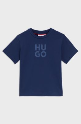 Kids' T-shirt in cotton with stacked logo print, Dark Blue